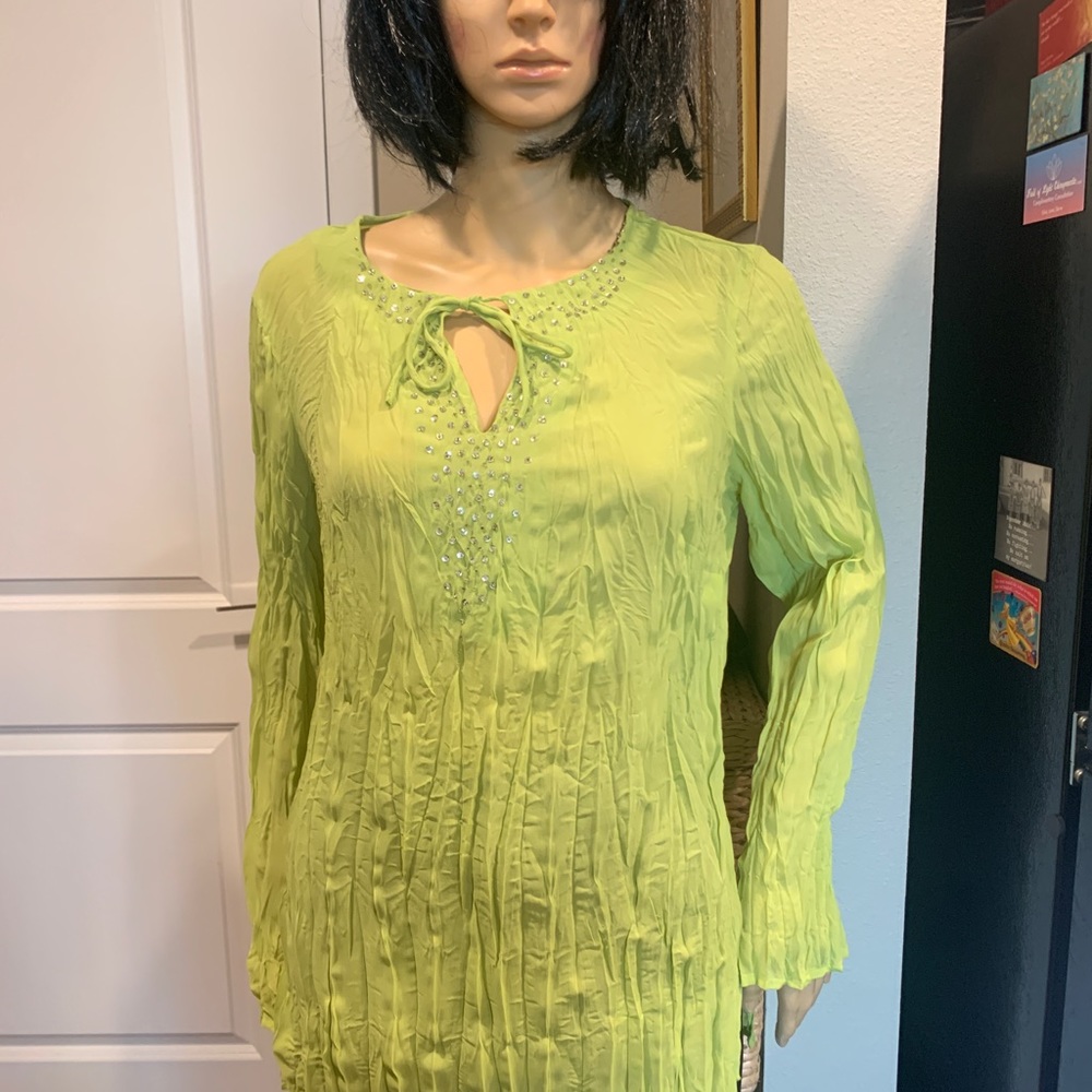 BEST LIME GREEN CRINKLE BLING SHIRT-S